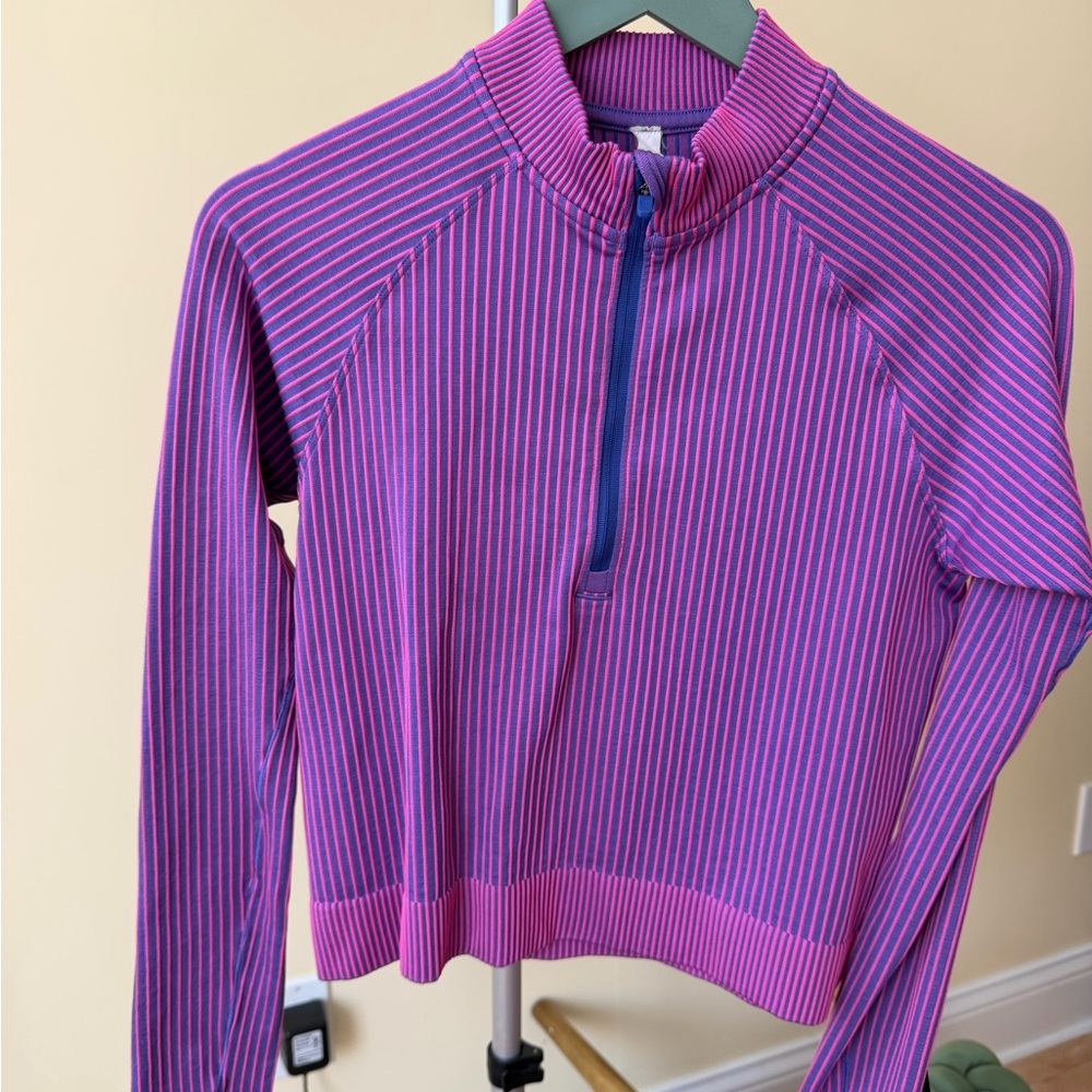 Lululemon Purple and Pink Striped Quarter-Zip Top